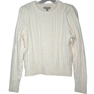 NWT J. Crew Cable-knit puff-sleeve crewneck sweater women's medium preppy